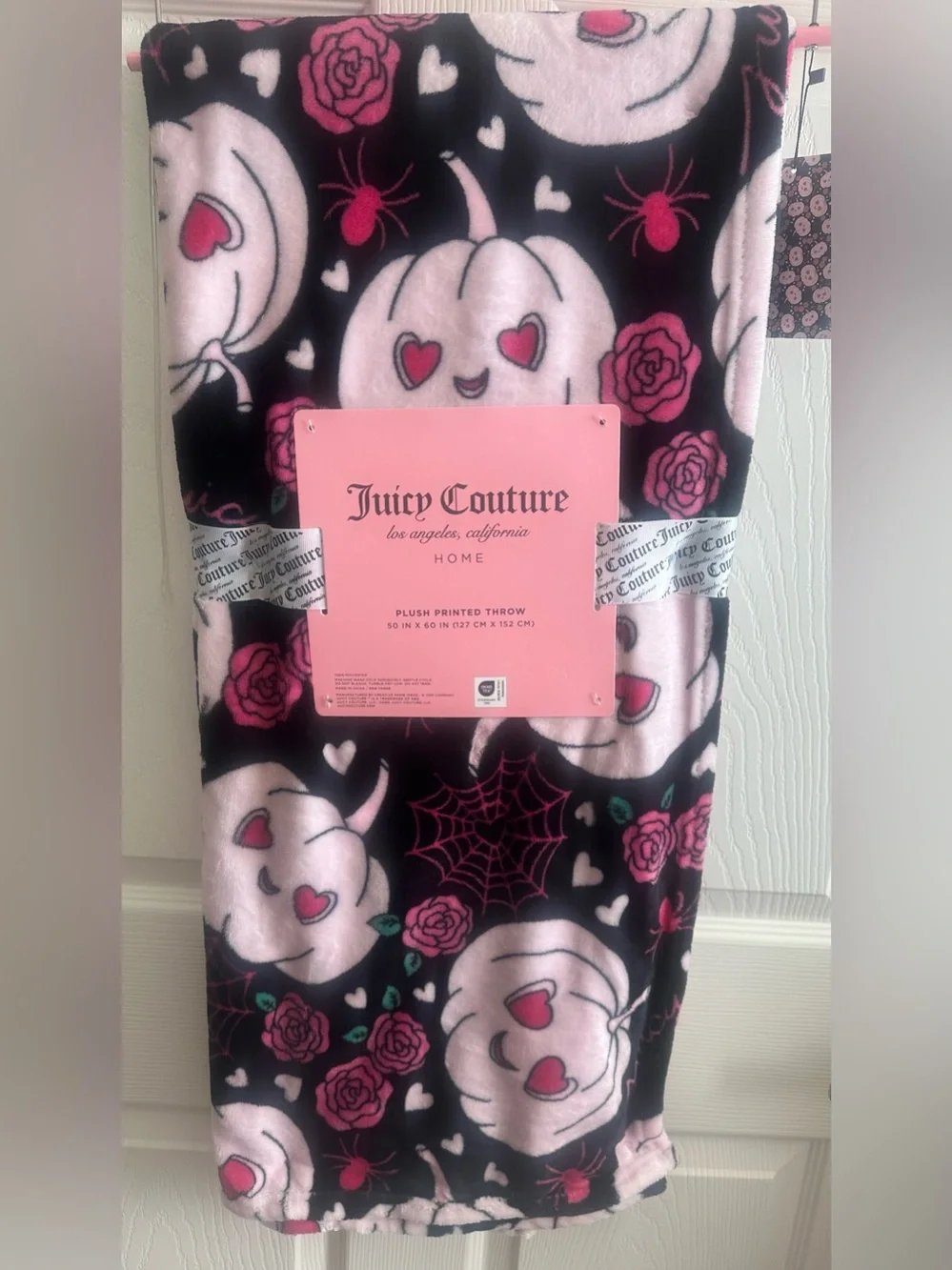 Juicy Couture Black & Pink Pumpkin Plush Throw New
